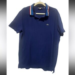 Lacoste blue polo red and white accents size xxl slim‎ 💯 cotton
